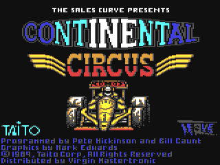 Continental Circus title screen for Commodore 64